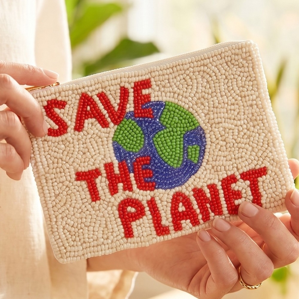Save The Planet Beaded Coin Purse