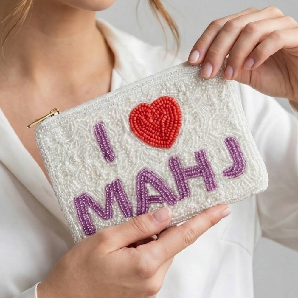 I Love Mahj Beaded Coin Purse
