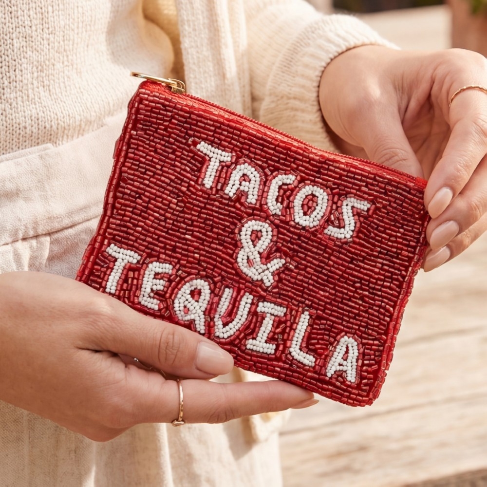 Tacos & Tequila Beaded Zip Coin Purse