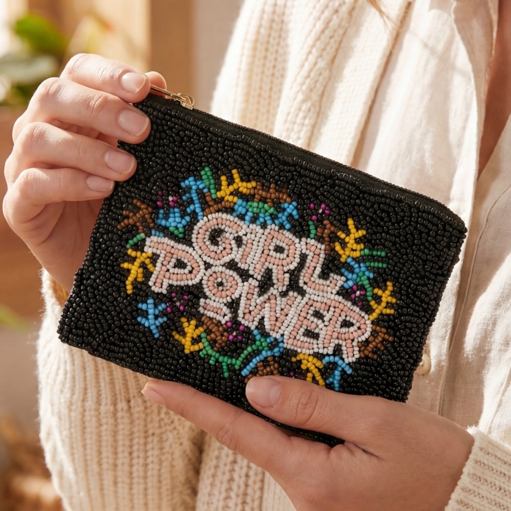 Girl Power Beaded Zip Coin Purse