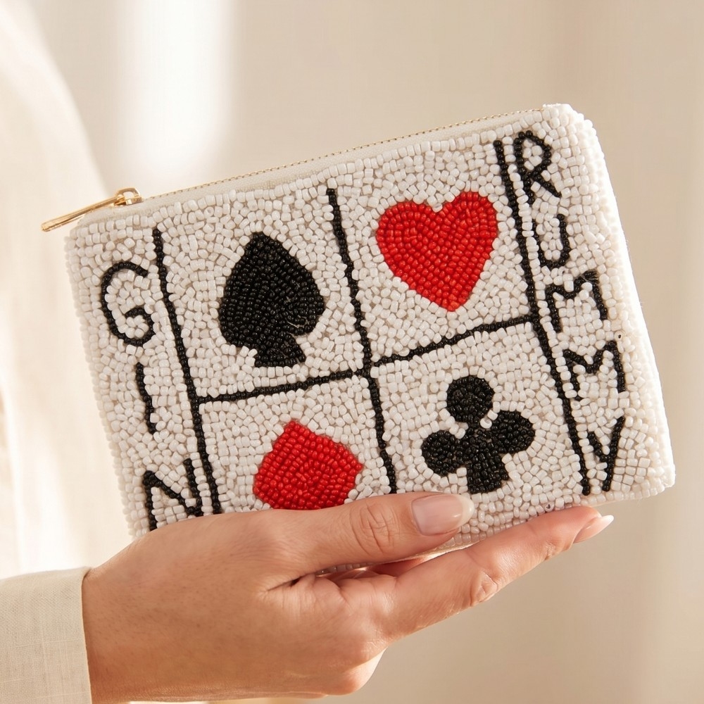 Gin Rummy Card Suits Beaded Coin Purse