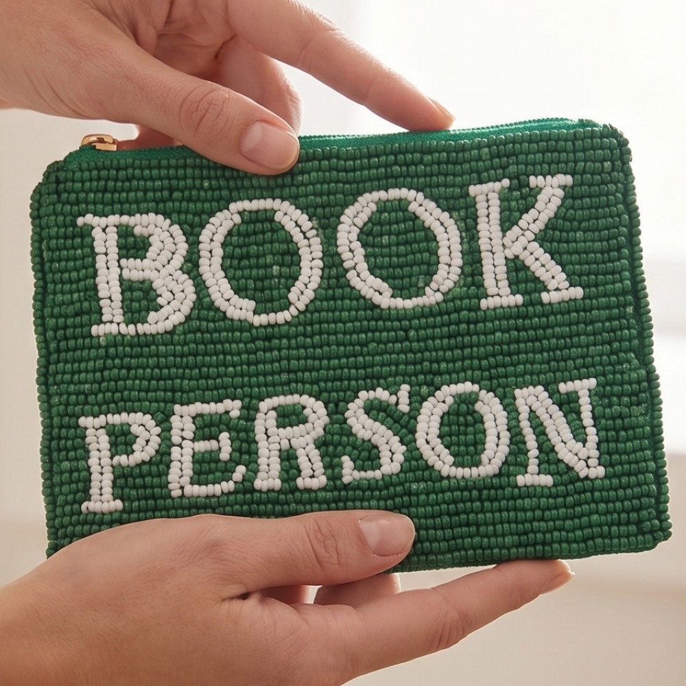Book Person Green Beaded Coin Purse