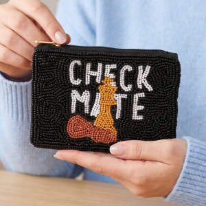 Checkmate Chess Beaded Zip Coin Pouch Bag