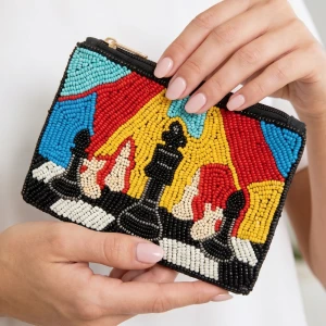 Chess Set Beaded Coin Pouch