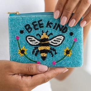 Bee Kind Slogan Beaded Coin Pouch