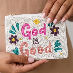 God Is Good Floral Beaded Coin Pouch