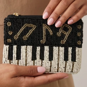 Music Notes Piano Keys Beaded Coin Pouch