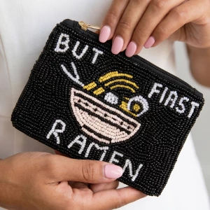 But First Ramen Slogan Beaded Coin Pouch