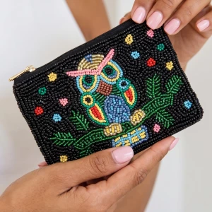 Seed Bead Owl Branch Coin Purse