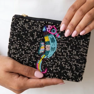 Tropical Seahorse Beaded Coin Pouch
