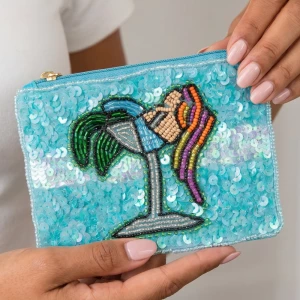 Martini Glass Beaded Coin Pouch