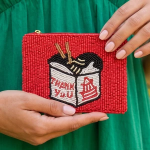 Thank You Takeout Box Beaded Coin Pouch