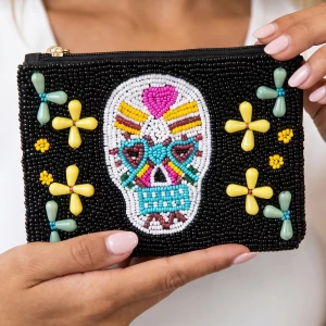 Seed Bead Sugar Skull Coin Purse