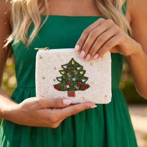 Christmas Tree Jeweled Beaded Coin Pouch