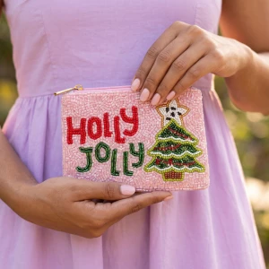 Holly Jolly Christmas Beaded Coin Pouch