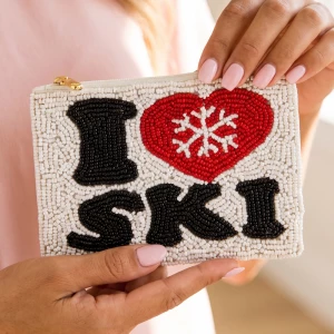 I Love Ski Beaded Coin Purse