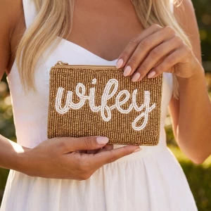 Wifey Script Beaded Coin Pouch