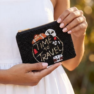 Time To Travel Suitcase Beaded Coin Pouch