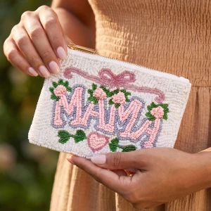 Mama Floral Heart Beaded Coin Pouch