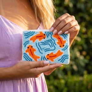 Koi Fish Pond Beaded Coin Pouch