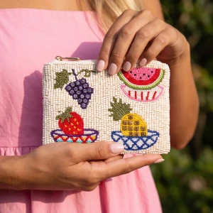 Mixed Fruit Baskets Beaded Coin Pouch