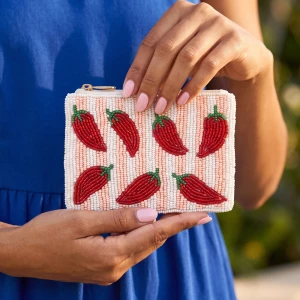 Chili Pepper Stripe Beaded Coin Pouch