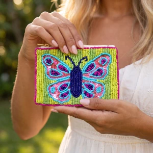 Sequin Butterfly Beaded Coin Pouch