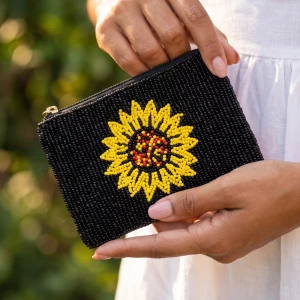 Sunflower Beaded Coin Pouch