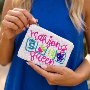 Mahjong Queen Script Beaded Coin Pouch