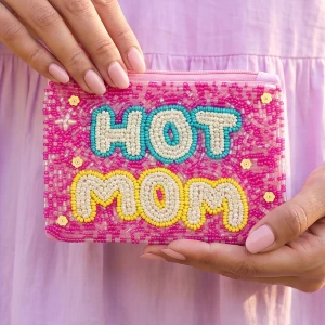 Hot Mom Bubble Letter Beaded Coin Pouch