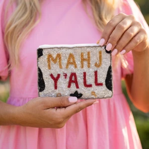 Mahj Yall Cow Print Beaded Coin Pouch