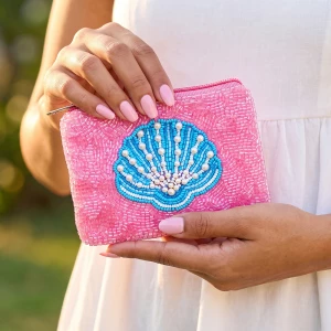 Beaded Seashell Coin Pouch With Pearl Accents