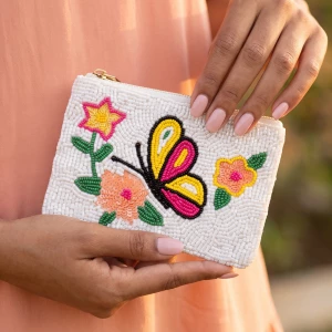Butterfly Garden Beaded Coin Pouch