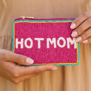Hot Mom Block Letter Beaded Coin Pouch