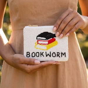 Bookworm Book Stack Beaded Coin Pouch
