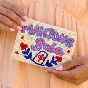 Mahjong Babe Floral Tile Beaded Coin Pouch