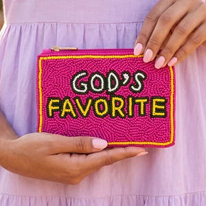 Gods Favorite Slogan Beaded Coin Pouch