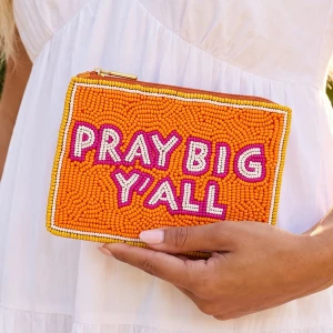 Pray Big Yall Slogan Beaded Coin Pouch