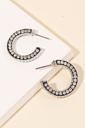 Pave Rhinestone Hoop Earrings