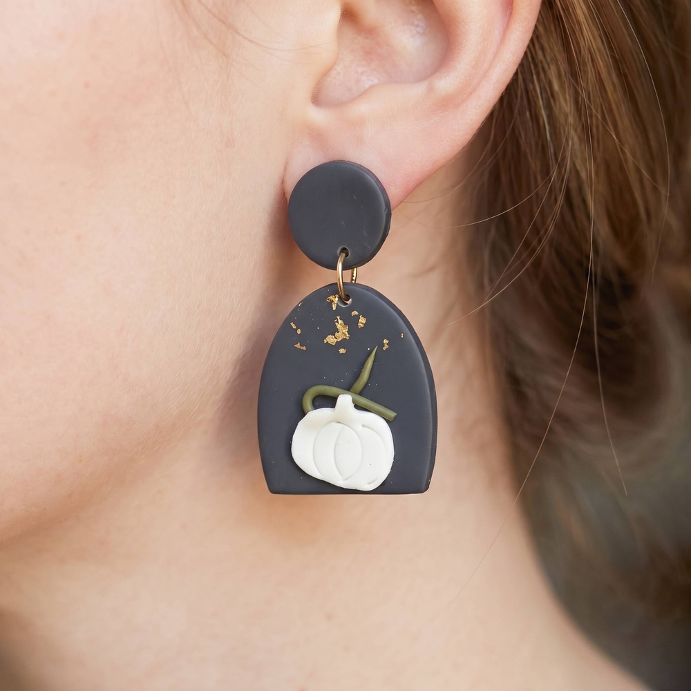 Polymer Clay Autumn Pumpkin Drop Earrings