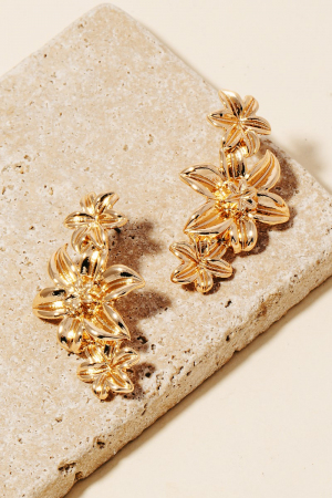 Triple Metallic Flower Chain Dangle Earrings