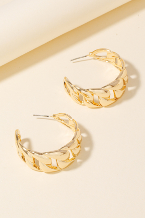 Solid Metallic Flat Chain Hoop Earrings