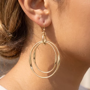 Matte Twisted Double Oval Hoop Drop Earrings