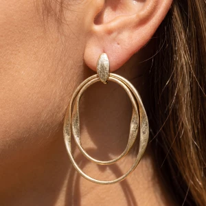 Matte Double Oval Hoop Post Drop Earrings