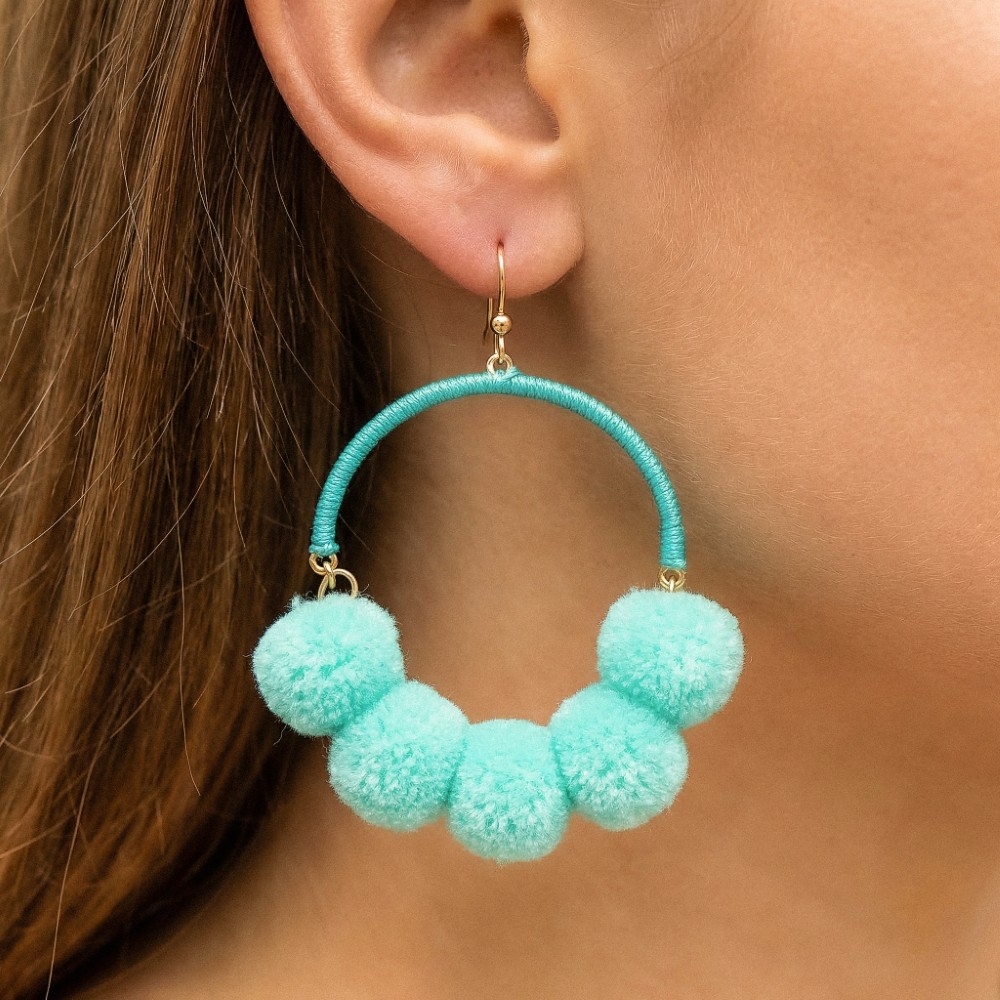 Fuzzy Beaded Hoop Drop Earrings