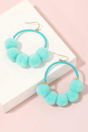 Fuzzy Beaded Hoop Drop Earrings