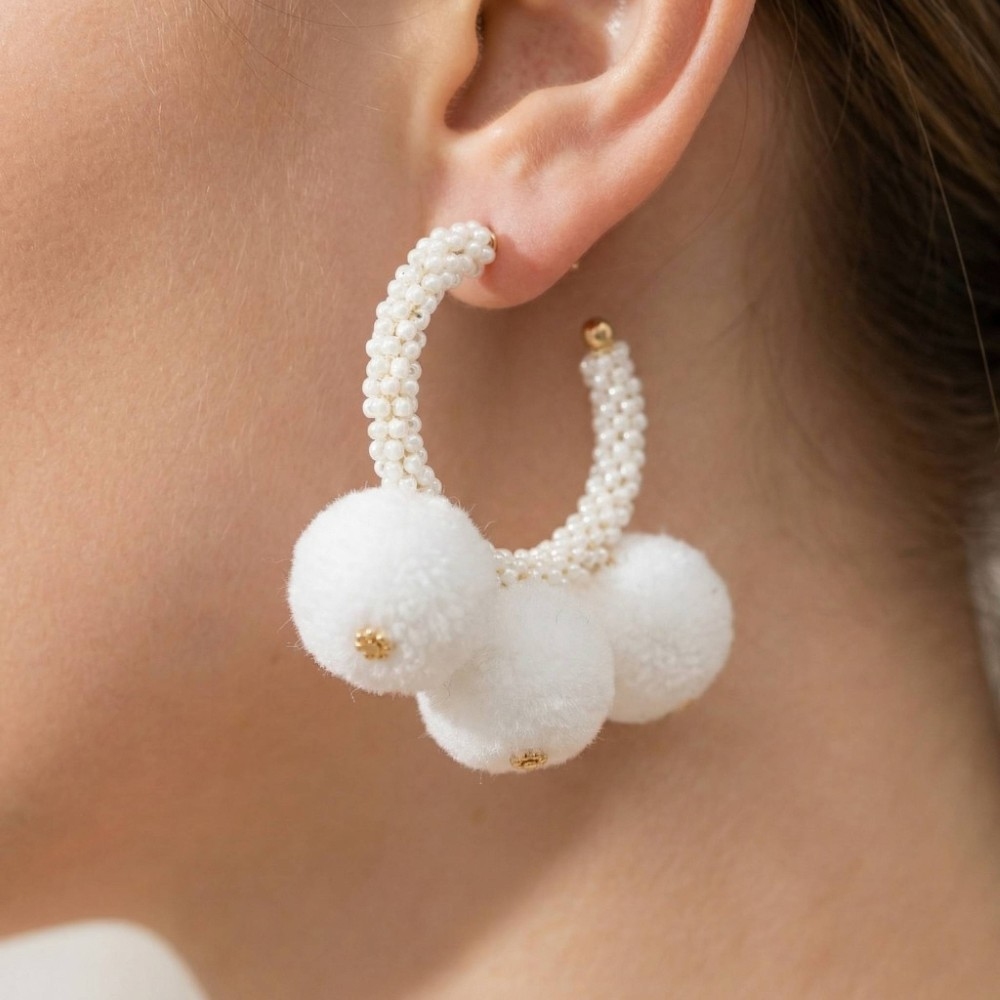 Fuzzy Beaded Hoop Earrings