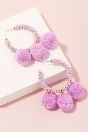 Fuzzy Beaded Hoop Earrings