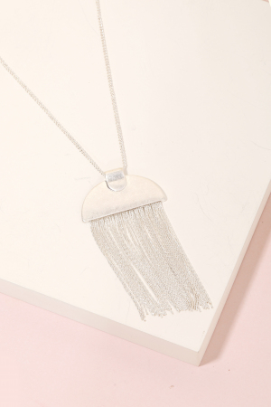Half Disc Chain Fringe Pendant Long Necklace