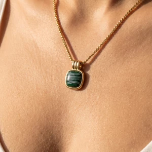 Marbled Square Cabochon Pendant Necklace